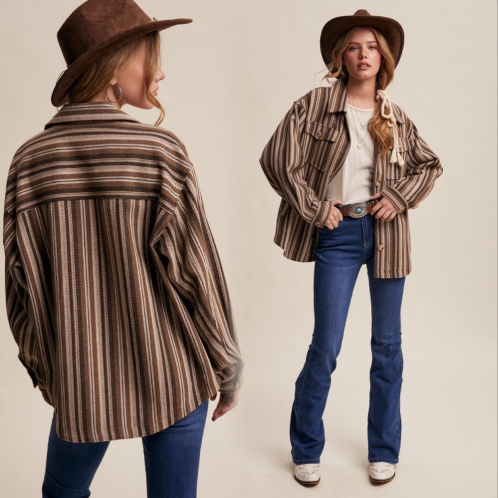 Striped Brown Western Style Women's Jacket